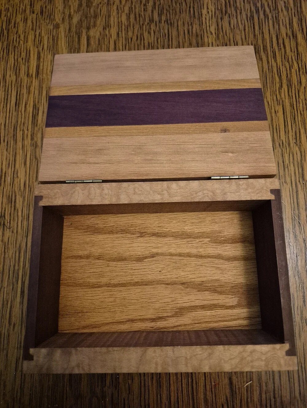 Striped Wooden Walnut Box With Different Wood Inlay. Keepsake, Jewelry, Storage